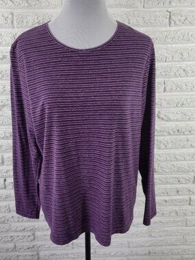 Croft & Barrow XL Purple Striped Tee Womens Long Sleeve Cotton Blend PUR59E